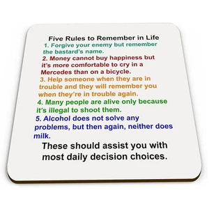 Five Rules to Remember in Life Funny Novelty Glossy Mug Coaster - Foto 1 di 1