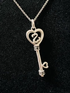 Jane Seymour Kay Jewelers Sterling Silver Real Diamond Open Heart Key Necklace - Picture 1 of 7
