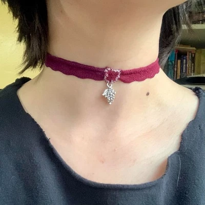 Handmade Lacey Two Toned Choker Necklace with Grape Vine Charm - Image 1 of 4