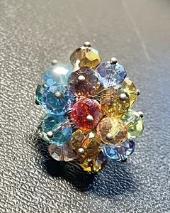 Cluster Glas Damen Multicolor Perlen Silber Ton Verstellbar Cocktail Ring EUC - Bild 1 von 13