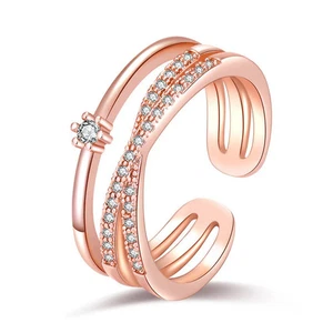 Anillo Coreano Único Oro Rosa Diseño Contemporáneo Circonita, Pieza Rara - Imagen 1 de 8