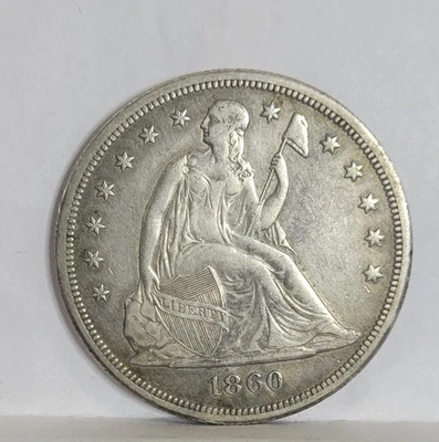 Dólar libertad sentada 1860-O, elección XF+ plata $1 Foto 1 de 4