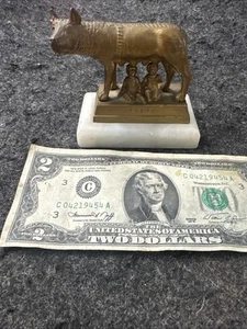 Vtg Roman Capitoline Wolf with Romulus Remus Sculpture Figurine Metal Marble - Picture 1 of 10