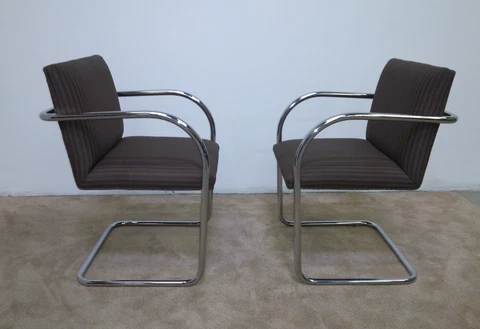 Pair of MCM Cantileverd Chrome Tubular Arm Chairs Ludwig Mies Van Der Rohe Style Cover