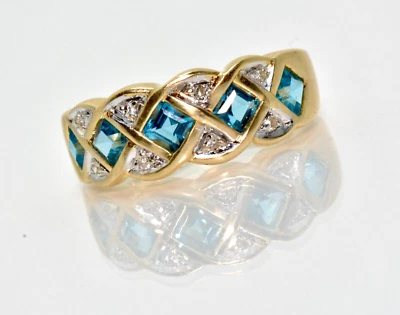 Anillo llamativo con racimo de diamantes y zafiros de 1,33 quilates de oro amarillo de 14 k Foto 1 de 4