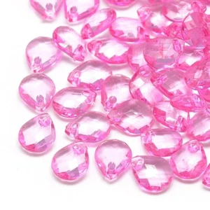 Teardrop Charms Pendants Pink Lot Faceted Acrylic 10mm Jewelry Making Bulk 40pcs - Picture 1 of 2