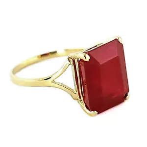 14K. SOLID GOLD RING WITH NATURAL OCTAGON RUBY (Yellow Gold) - Picture 1 of 7