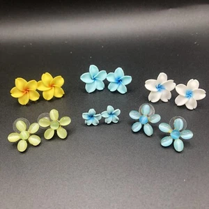 Vintage Hawaiian Plumeria Earrings Lot Of 6 Pairs Flowers Polymer Handmade Studs - Bild 1 von 14