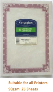 Geographics Certificates Majestic Burgundy Pink Framed 90gsm 25 Sheets 19E058 - Picture 1 of 1