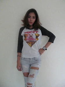 RIOT Fire Down Under Tour 1981-82 Raglan T-Shirt Women's White Graphic Tee Bunny - Picture 1 of 4
