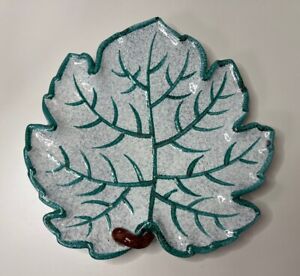 Large Vintage Majolica Leaf Plate Dish Italy Teal Green Italian Art Pottery