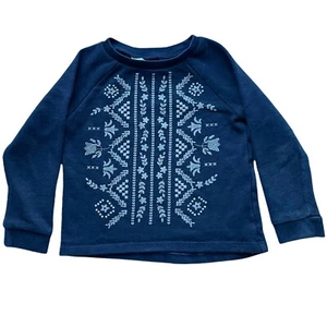 H and M Shirt Toddler Girl size 18M Blue Nordic Folk Art Flowers Knit Pullover - Picture 1 of 11