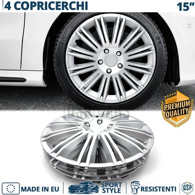 4 Copricerchi per Seat Ibiza KJ 15'' Pollici Coppette Silver 12 Razze MADE EU - Immagine 1 di 4