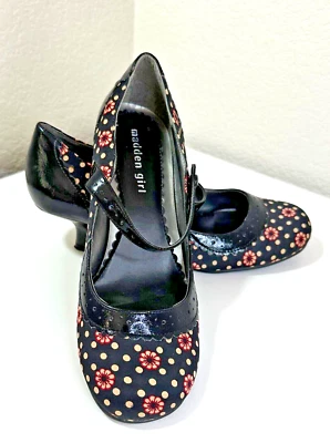 MADDEN GIRL Venecia Negro Floral Mary Jane Gatito Tacones {Talla 7.5} Foto 1 de 4