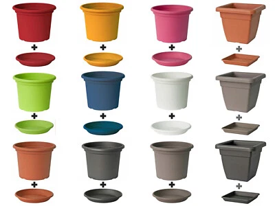 9 Farben 17 Größen Blumentopf mit Untersetzer in rund und eckig Blumenkübel Topf - Bild 1 von 4