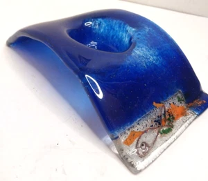 HANDCRAFTED STUDIO ART GLASS COBALT TEALIGHT VOTIVE CANDLE HOLDER, FREE SHIPPING - Picture 1 of 6