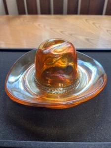 DE COLECCIÓN JEANNETTE VIDRIO NARANJA CALÉNDULA CARNAVAL VIDRIO VAQUERO SOMBRERO CENICERO - Imagen 1 de 7