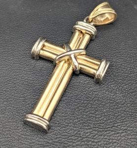 14K Two-Tone Textured Cross Pendant 40mm Length 19mm Width ~ 4.4g - Picture 1 of 7