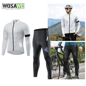 WOSAWE Men Cycling Long Sleeves Jersey 3D Padded Tights Sets Full Zipper Fashion - Picture 1 of 22