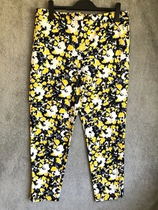 Pantalón Capri Tu Cremallera Tobillo Reino Unido 14 Floral Verano Amarillo Azul Marino Blanco Mezcla - Imagen 1 de 8