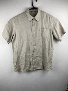 Camisa de lino para hombre GRANDE manga corta beige 100 % beige tostado marrón abotonada AXIST - Imagen 1 de 9