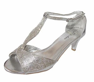 BRAUTSCHUHE SANDALEN ABENDSCHUHE SILBER GRAU GLITZER KLEINE ABSATZ - A227 - Bild 1 von 4