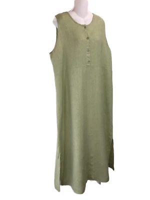 Maxi túnica sin mangas pulóver de guinga verde grande de lino FLAX Designs L Foto 1 de 4
