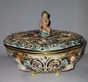 Vintage Italy Capodimonte Italian Bowl w/ Lid Serving Dish with Women Nude Bust - Picture 1 of 8