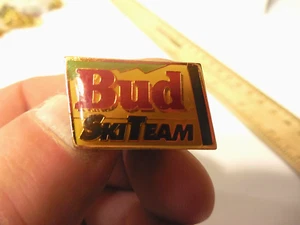 Bud Ski Team Rectangle Epoxy Enamel Tie Lapel Collectible Beer Brewery - Picture 1 of 5