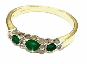 18ct  Gold Emerald & Diamond Ring Size P  3.55g