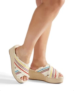 Plataforma plana deshilachada Simply Be Suri ajuste ancho nueva sin caja VG632 talla 8 multicolor - Imagen 1 de 10