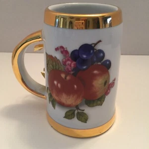 T.Limoges Decoforce Portugal Mug Stein Apples Grapes Motif Gold Trim - Picture 1 of 6