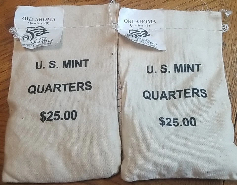 200 x 2008-D and P Oklahoma State Quarters in Two Sealed $25 U.S. Mint Bags - Image 1 of 1