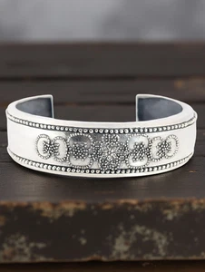 ESTATE JEWELRY STERLING SILVER CUFF BRACELET 7.5" HANDMADE BEAD 18.5mm #7995 - Picture 1 of 5
