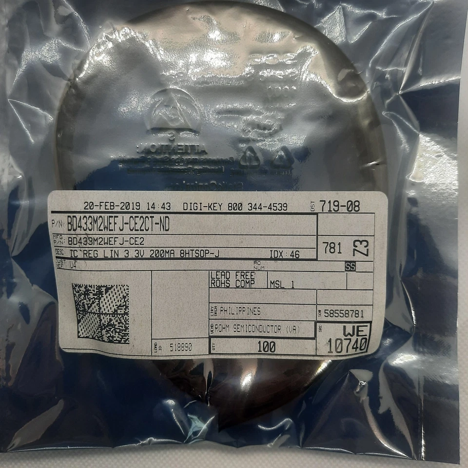 100pcs, ROHM BD433M2WEFJ-CE2, IC LINEAR VOLTAGE REGULATOR, 3.3V 200MA 8-HTSOP-J - Image 1 of 2