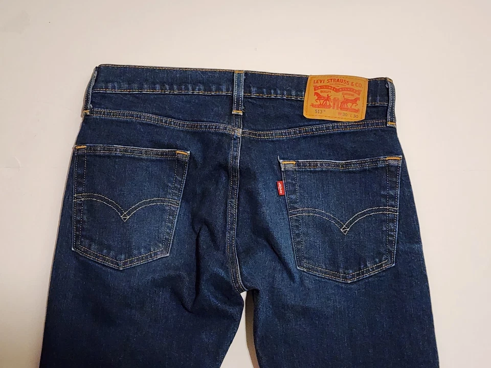 Pantalones de mezclilla Levi's 513 para hombre 30x28,5 azul algodón elástico calce ajustado pierna recta Foto 1 de 4