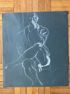 Vintage 1950's Academic Male Portrait Man Robe Drawing Gay Int 16 x 18 - Image 1 of 4