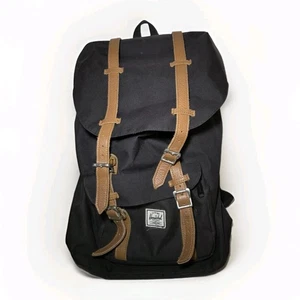 Herschel Leather Backpack Laptop Case Classic 25.0 L Black Tan Little America - Picture 1 of 7