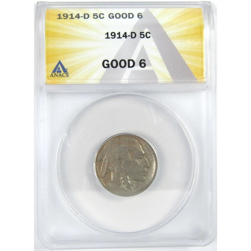 1914 D Indian Head Buffalo Nickel G 6 ANACS 5c Coin SKU:I16284 - Image 1 of 4