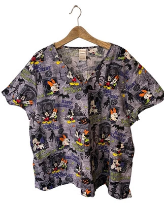 Disney Halloween Scrub Top Womens Size 3X 3XG Mickey Minnie Trick or Treat - Image 1 of 4
