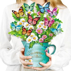 Pop up Flower Cards, Paper Flowers Bouquet 12’‘ Daisies and Butterflies 3D Popup - Picture 1 of 12