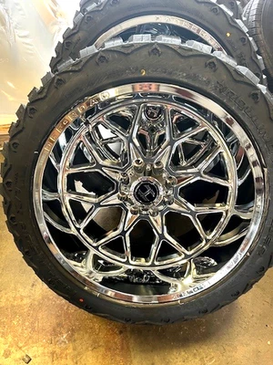 4  NEW 24x12 Hardcore HC104 Wheels and Tires! -44 Chrome 8x170 F250 F350 Package - Image 1 of 4