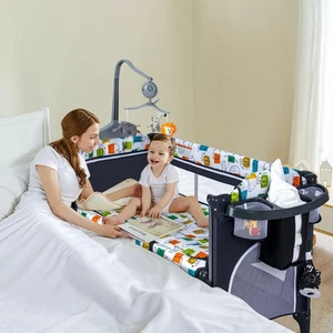 PEARLOVE 5 in 1 Baby Bedside Sleeper Bedside Crib for Baby Pack and Play with... - Picture 1 of 7