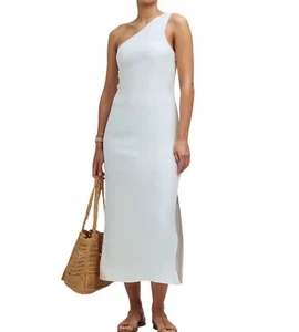 One-Shoulder Midi Dress White Linen & Viscose Size 00 Madewell coastal wedding - Picture 1 of 10
