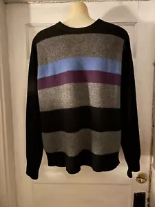 SPRING & MERCER Herren Pullover grau schwarz gestreift 100 % Kaschmir Rundhals Größe L - Bild 1 von 4