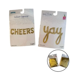 Cheers & Yay Balloon Banner Set Gold Foil Party Decorations New - Picture 1 of 3