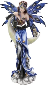 Ebros Fantasy Celestial Bookworm Fairy Carrying Lantern and Owl Sitting on Cresc - Picture 1 of 8