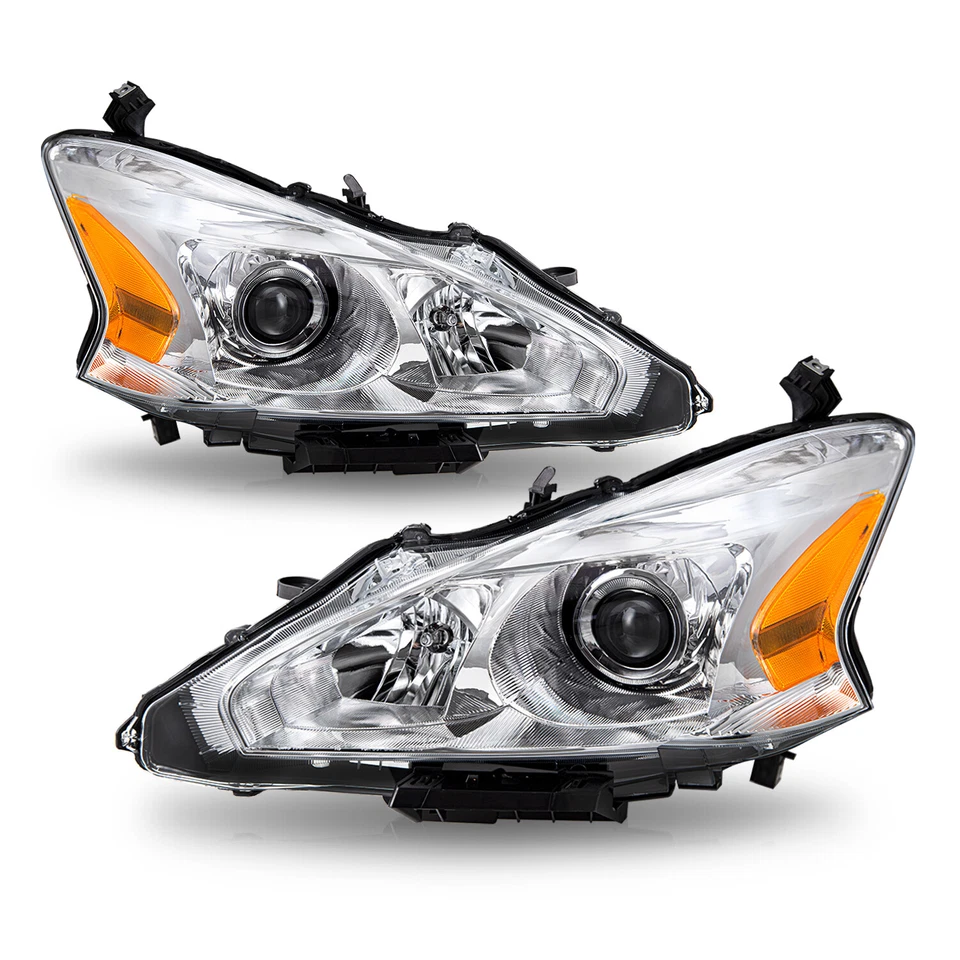 For 2013 2014 2015 Nissan Altima Sedan Chrome Headlights Amber Corner Lamps L+R - Image 1 of 4