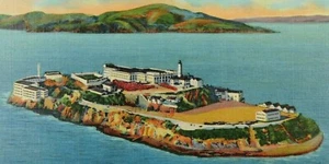The Rock Alcatraz Gefängnisinsel San Francisco unbesendet Leinen Vintage Postkarte - Bild 1 von 3