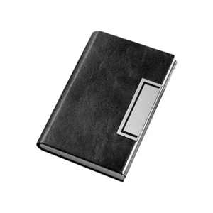 Business Card Holder Case Cases Cover Holders Organiser Metal Black Faux Leather - Picture 1 of 7